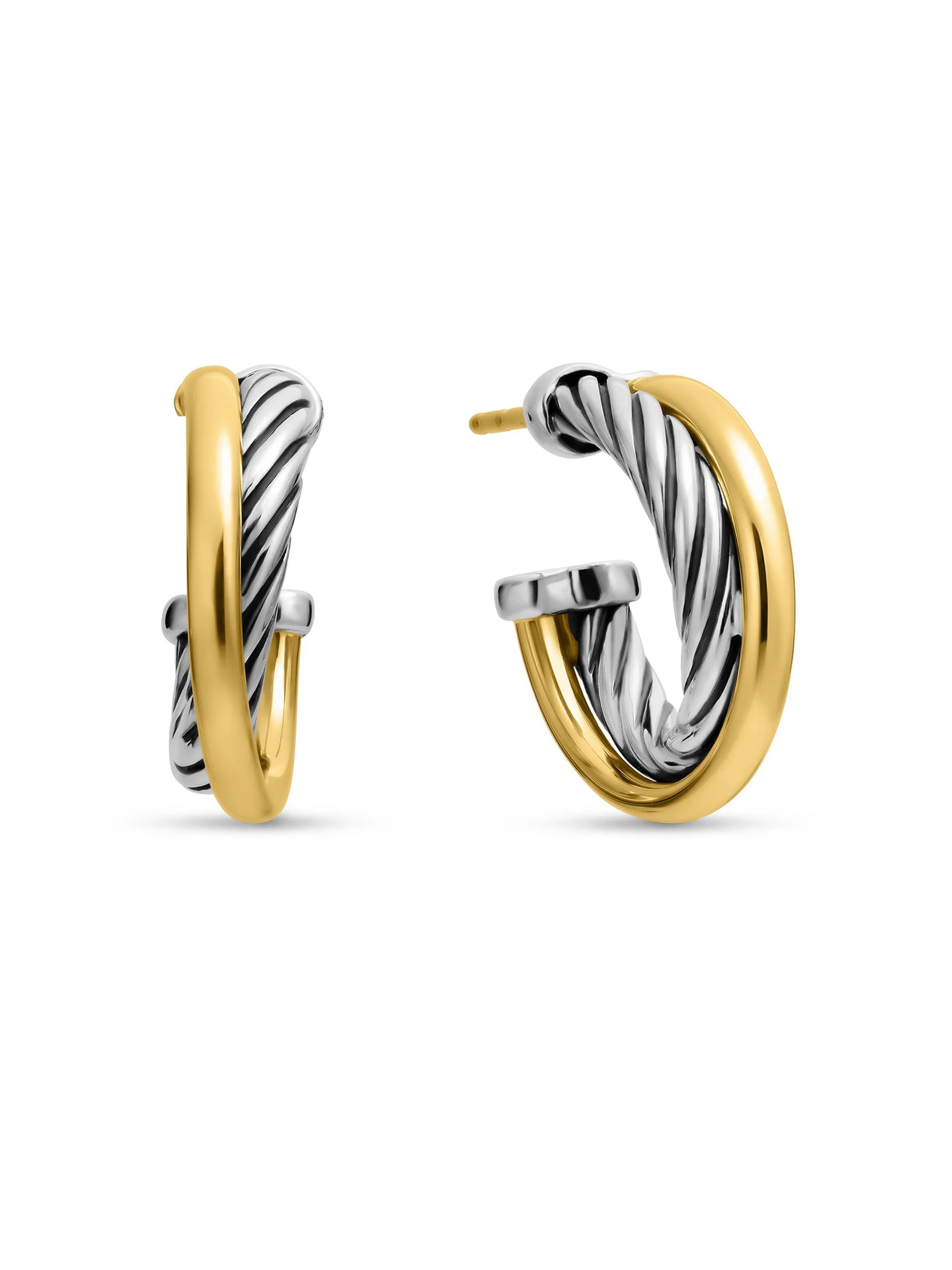 Women's Crossover Hoop Earrings in Sterling Silver with 18K Yellow Gold, 17MM - Silver - 1
