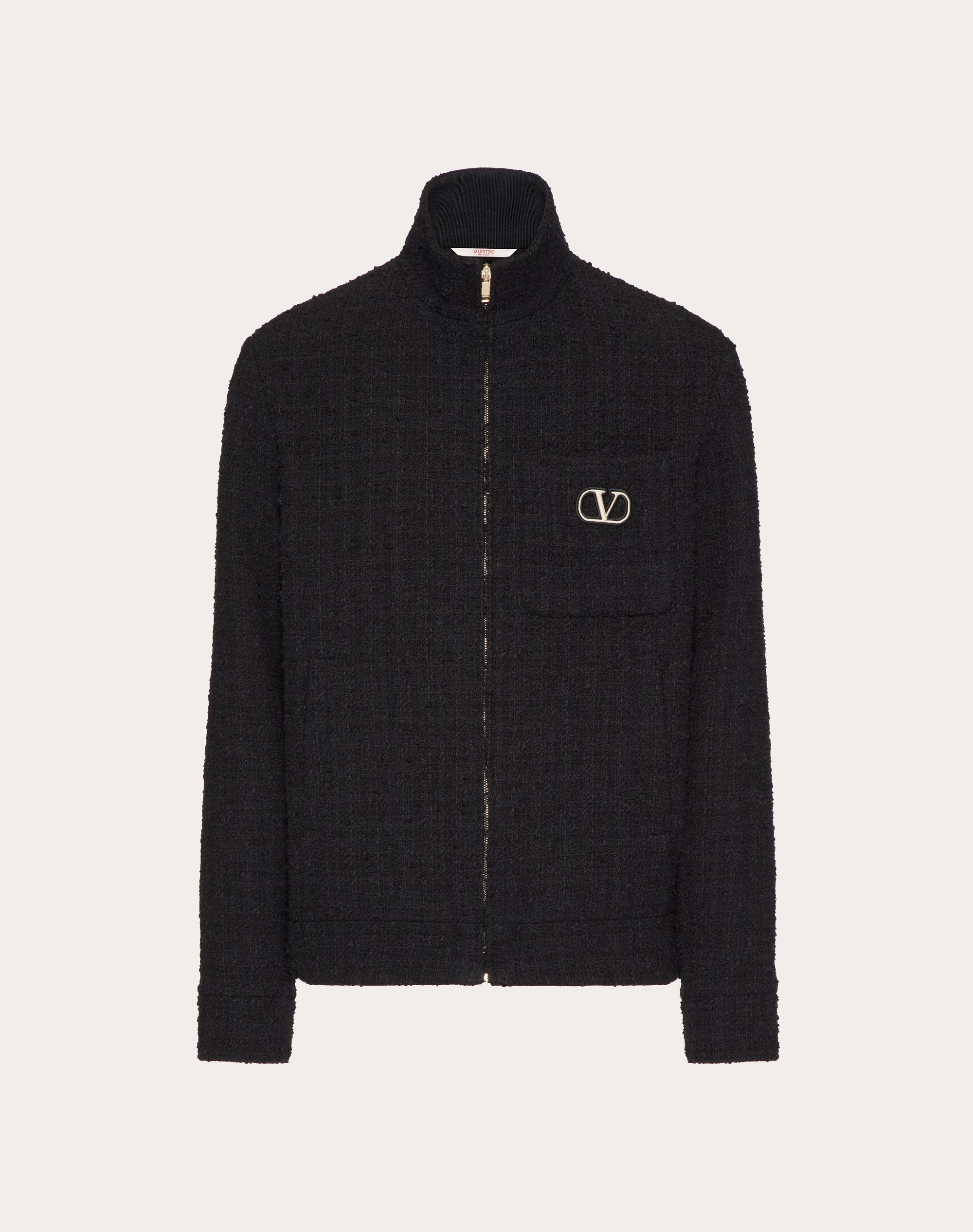 COTTON TWEED SWEATSHIRT WITH ZIPPER AND VLOGO SIGNATURE PATCH - 1