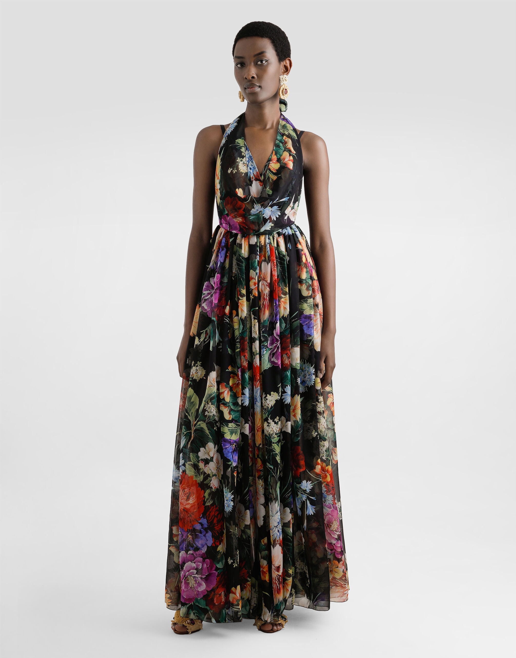 Flower bouquet-print long chiffon dress - 2