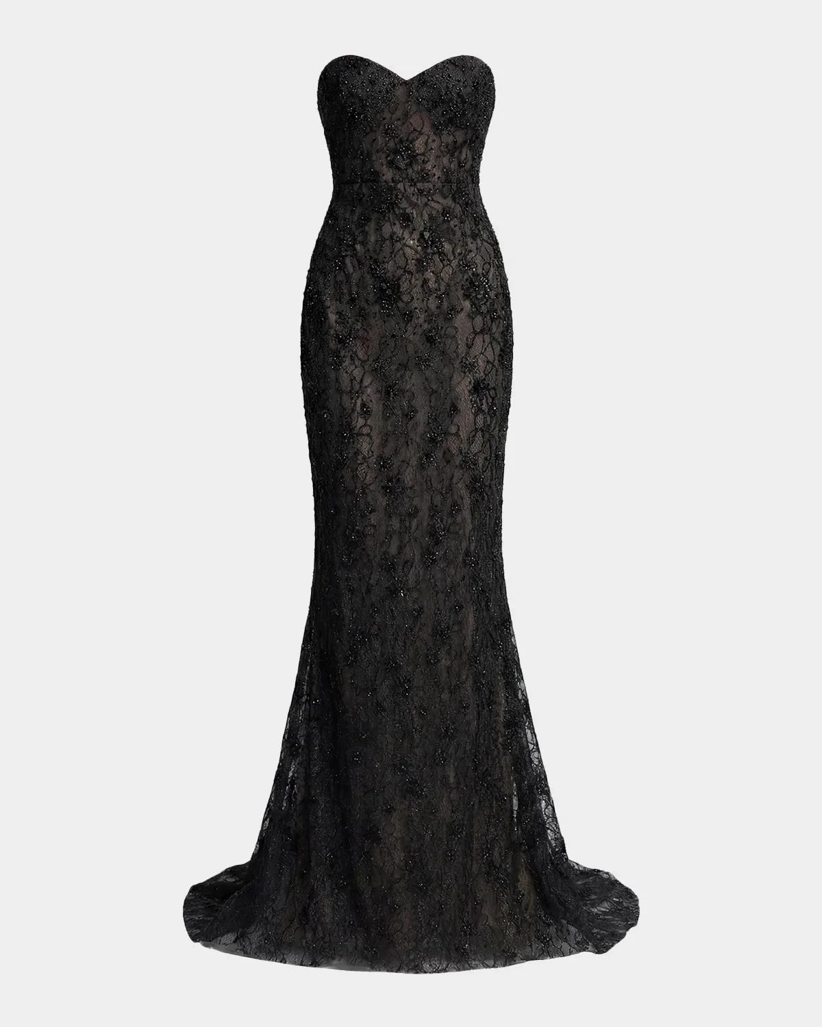 Embellished Floral Lace Strapless Gown - 1