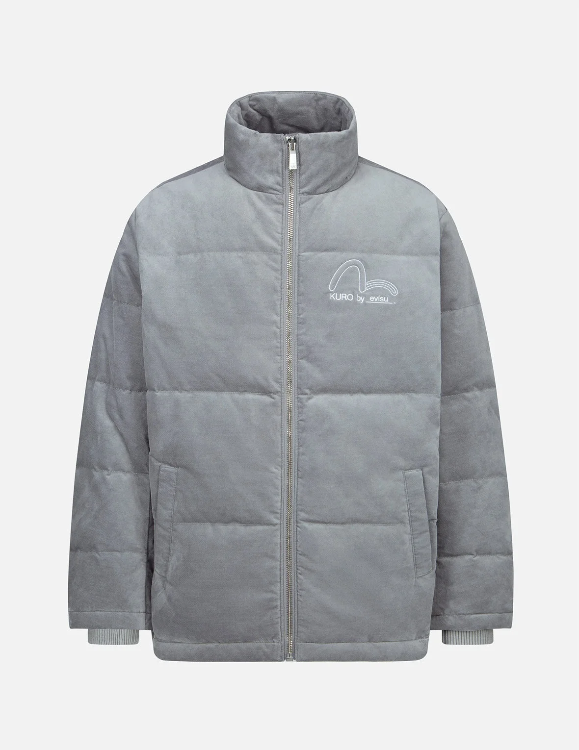 Seagull and Slogan Embroidered Velvet Down Jacket - 1