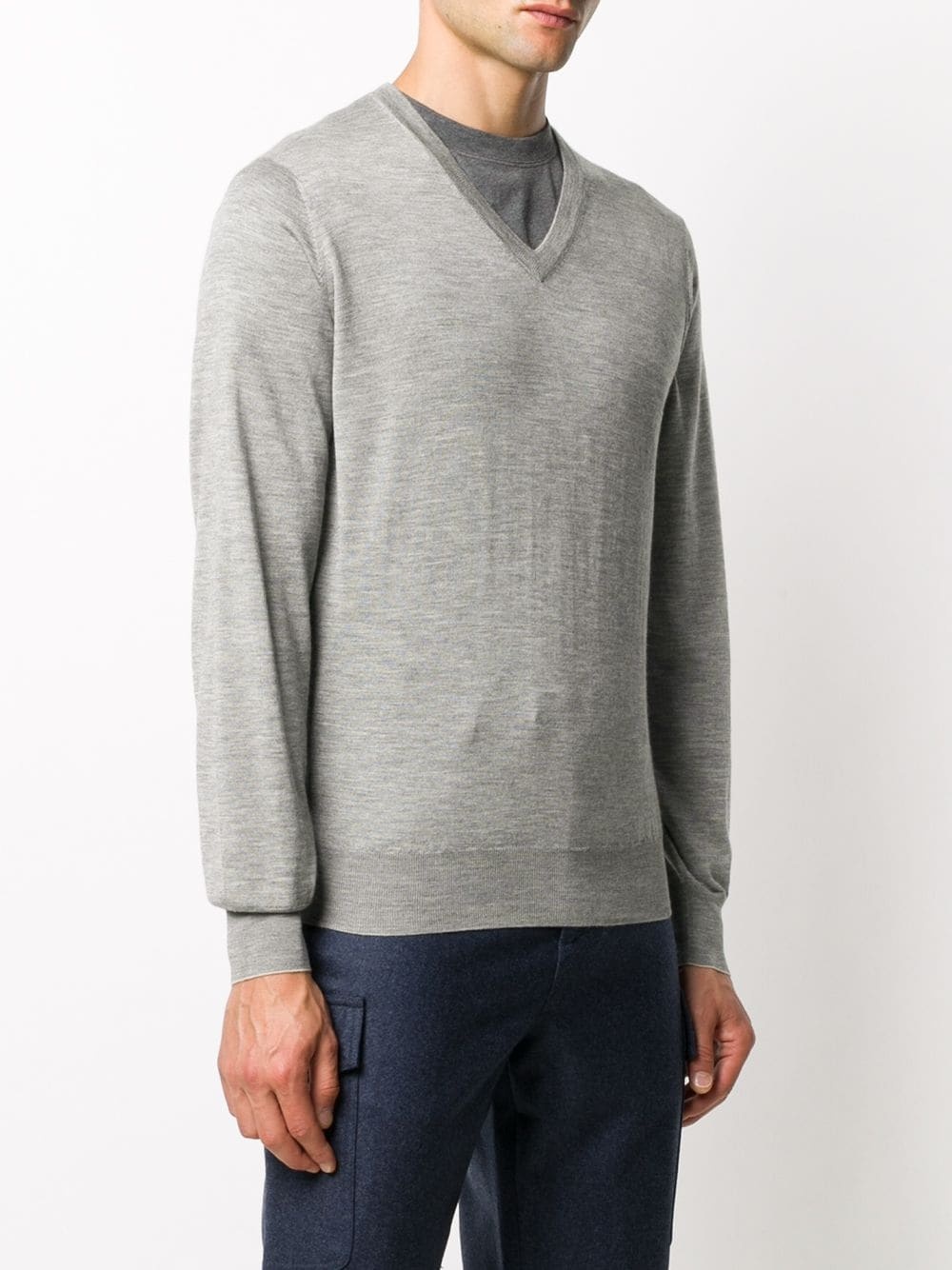 plain V-neck pullover - 3