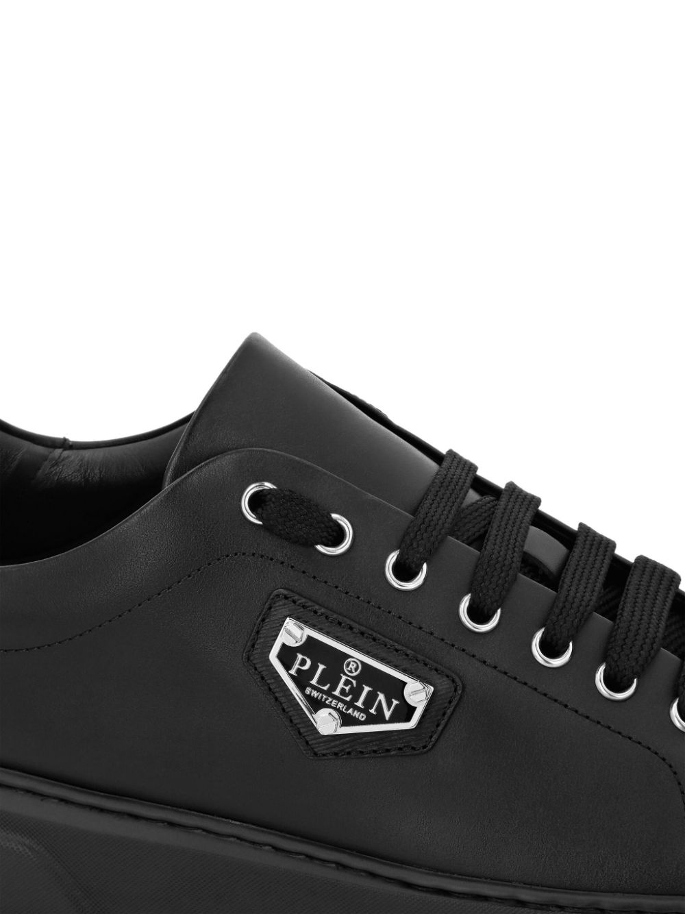 logo-plaque leather sneakers - 4