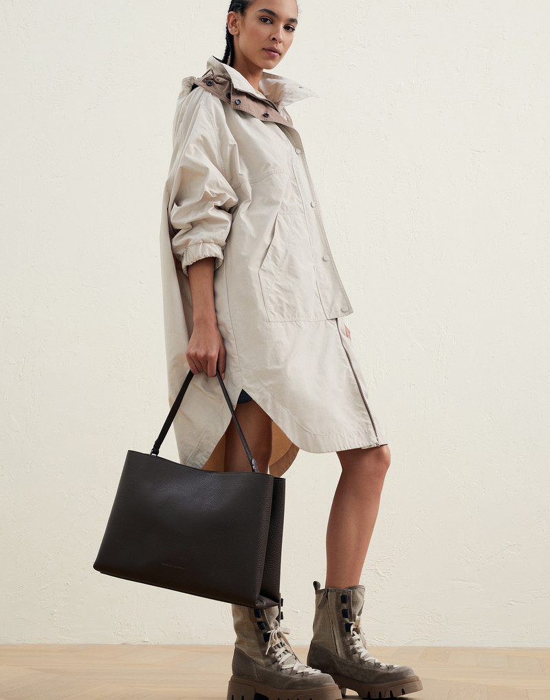 Brunello Cucinelli Texture calfskin shopper bag with shiny strap outlook