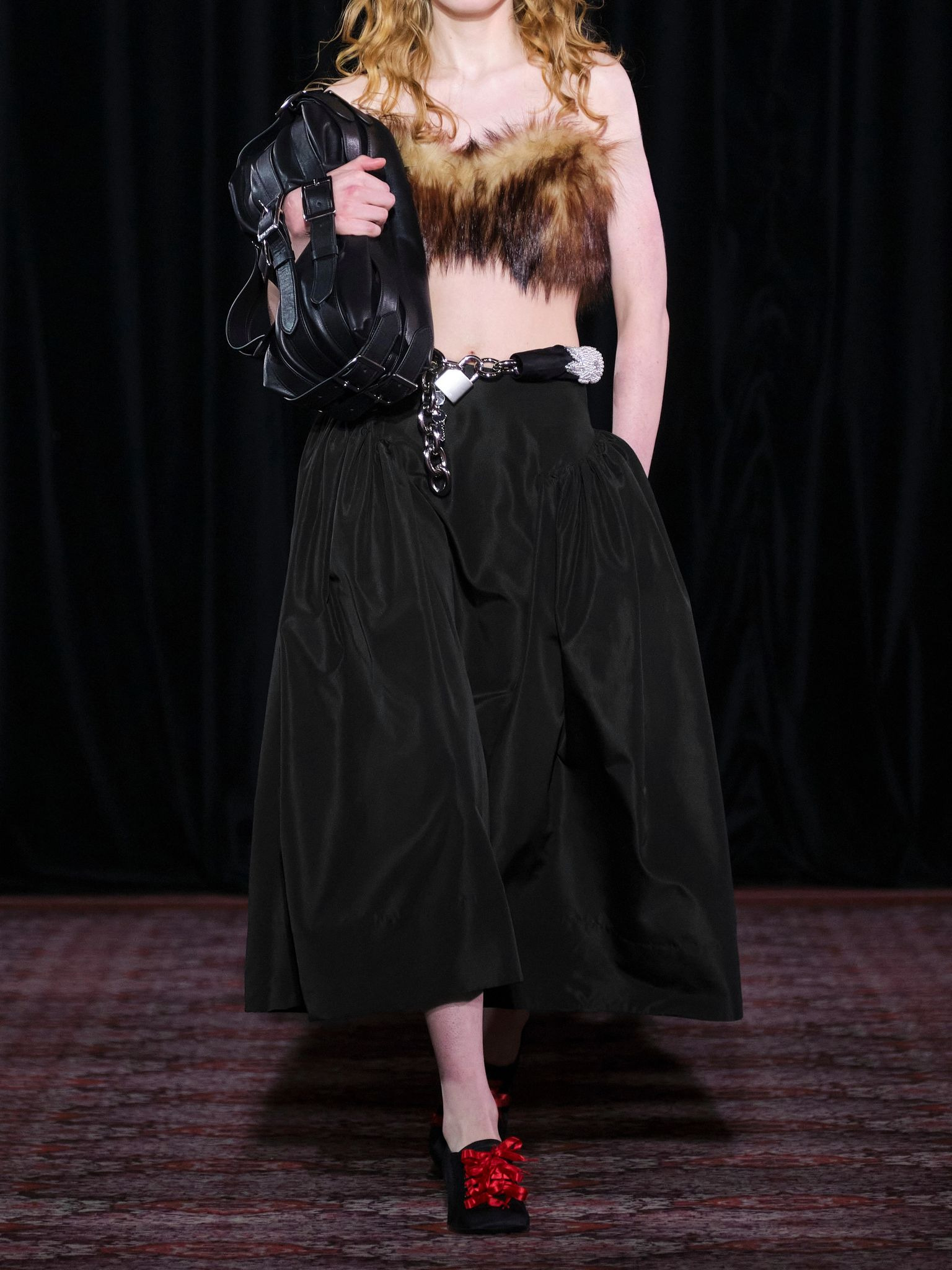 Pleated taffeta midi skirt Black - 4