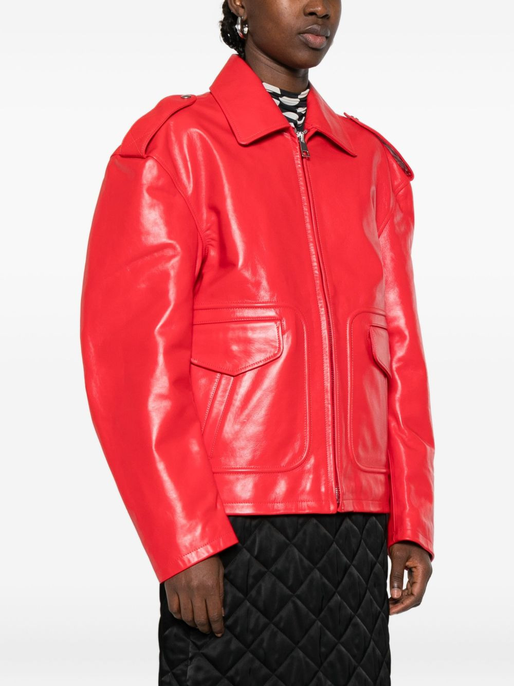 flap-pockets leather jacket - 3