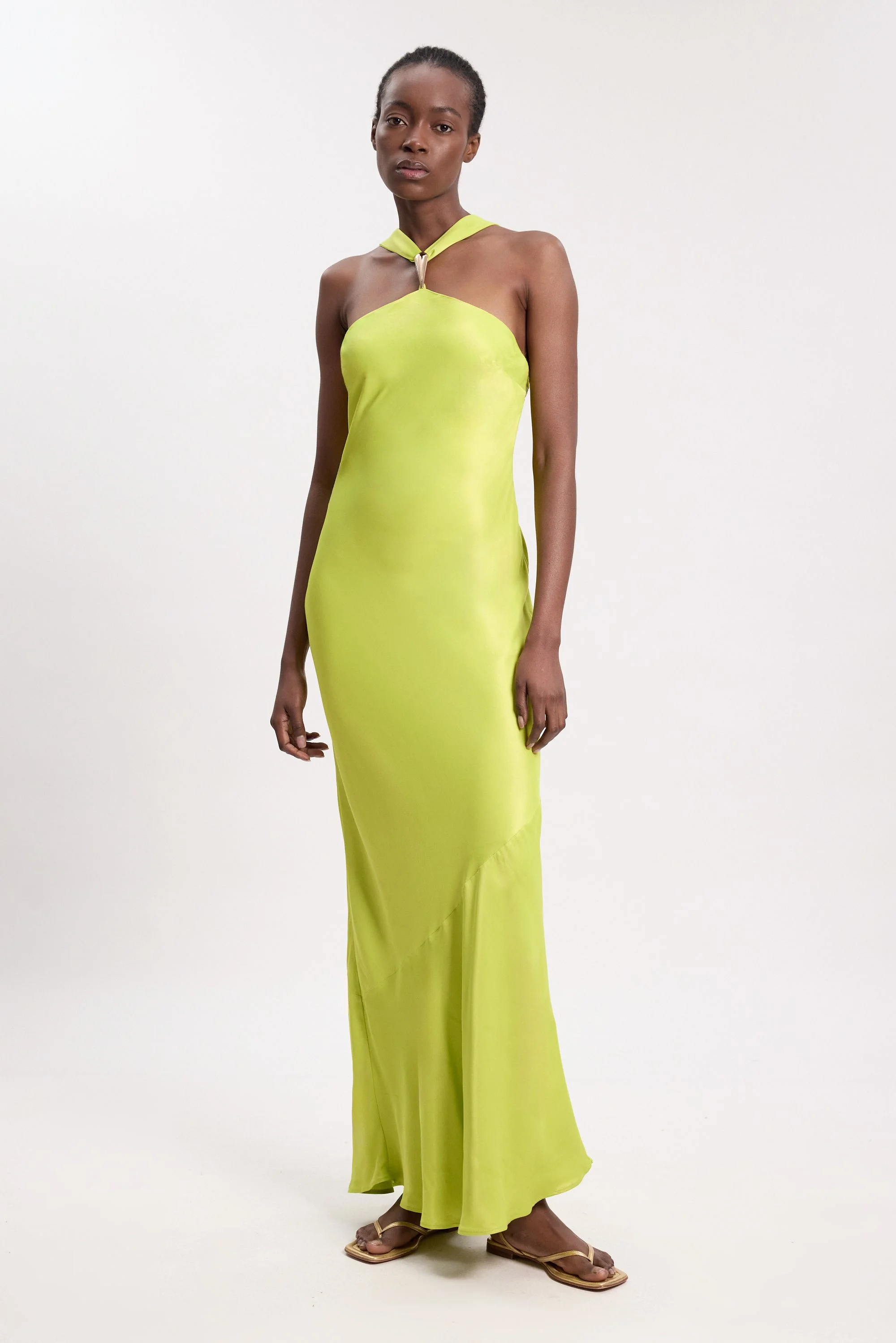 Satin Viscose Halter Neck Maxi Dress - 1