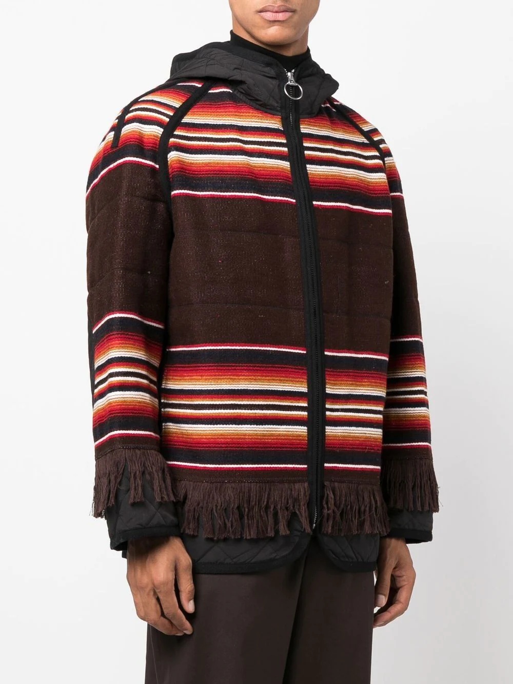 stripe-design fringed padded jacket - 3