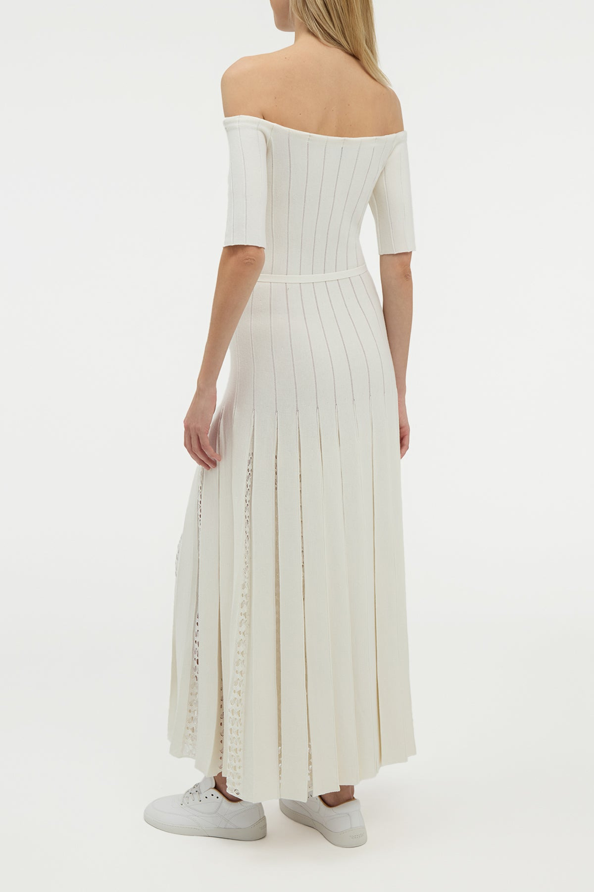 Kurt Pleated Knit Dress in Ivory Merino Wool - 5