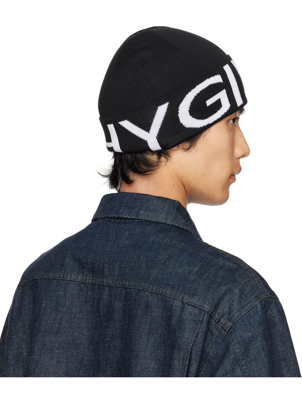 Black 'Givenchy' Jacquard Beanie - 3