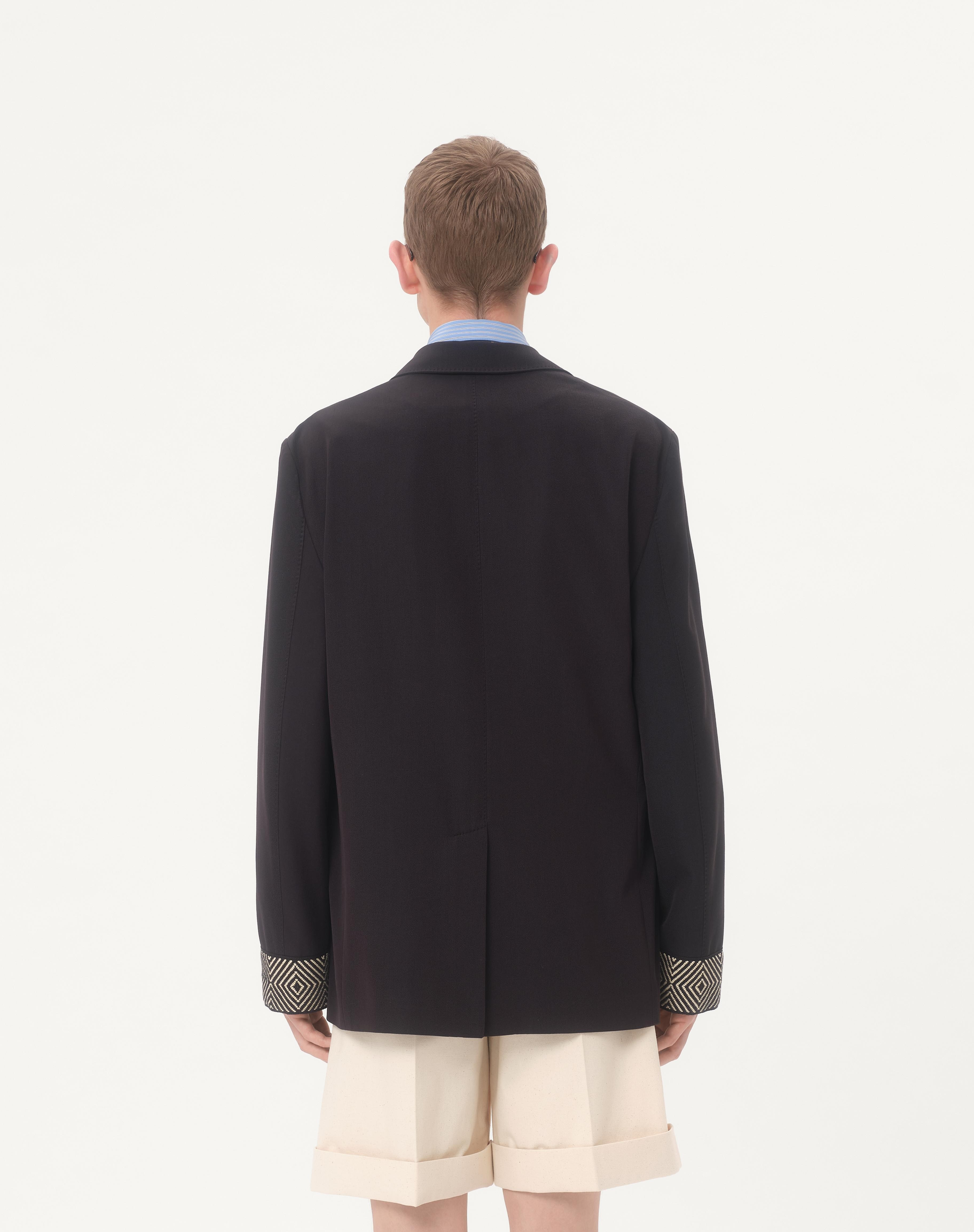 SINGLE-BREASTED WOOL AND COTTON JACKET WITH JACQUARD TRIMMINGS - 6