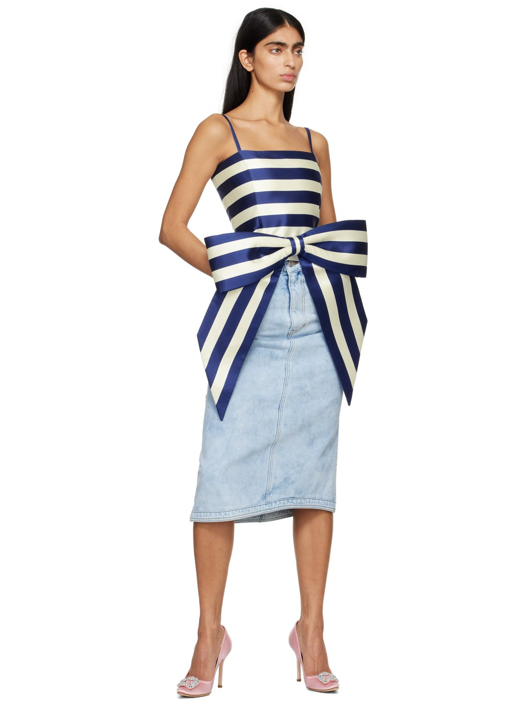 Blue Asymmetric Denim Midi Skirt - 4