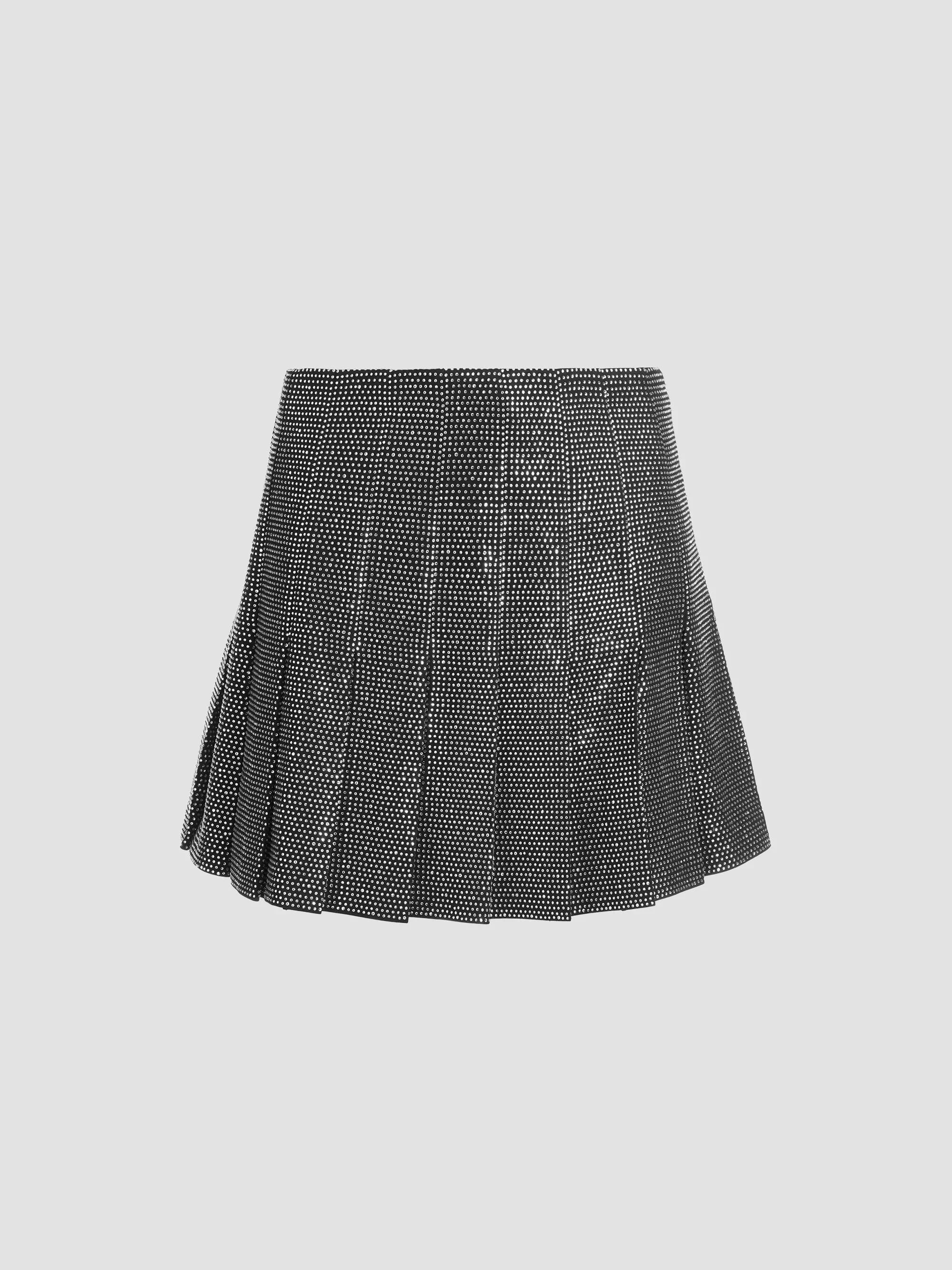 Women's Carter Embellished Pleated Mini Skirt - Black Clear Crystal - 1
