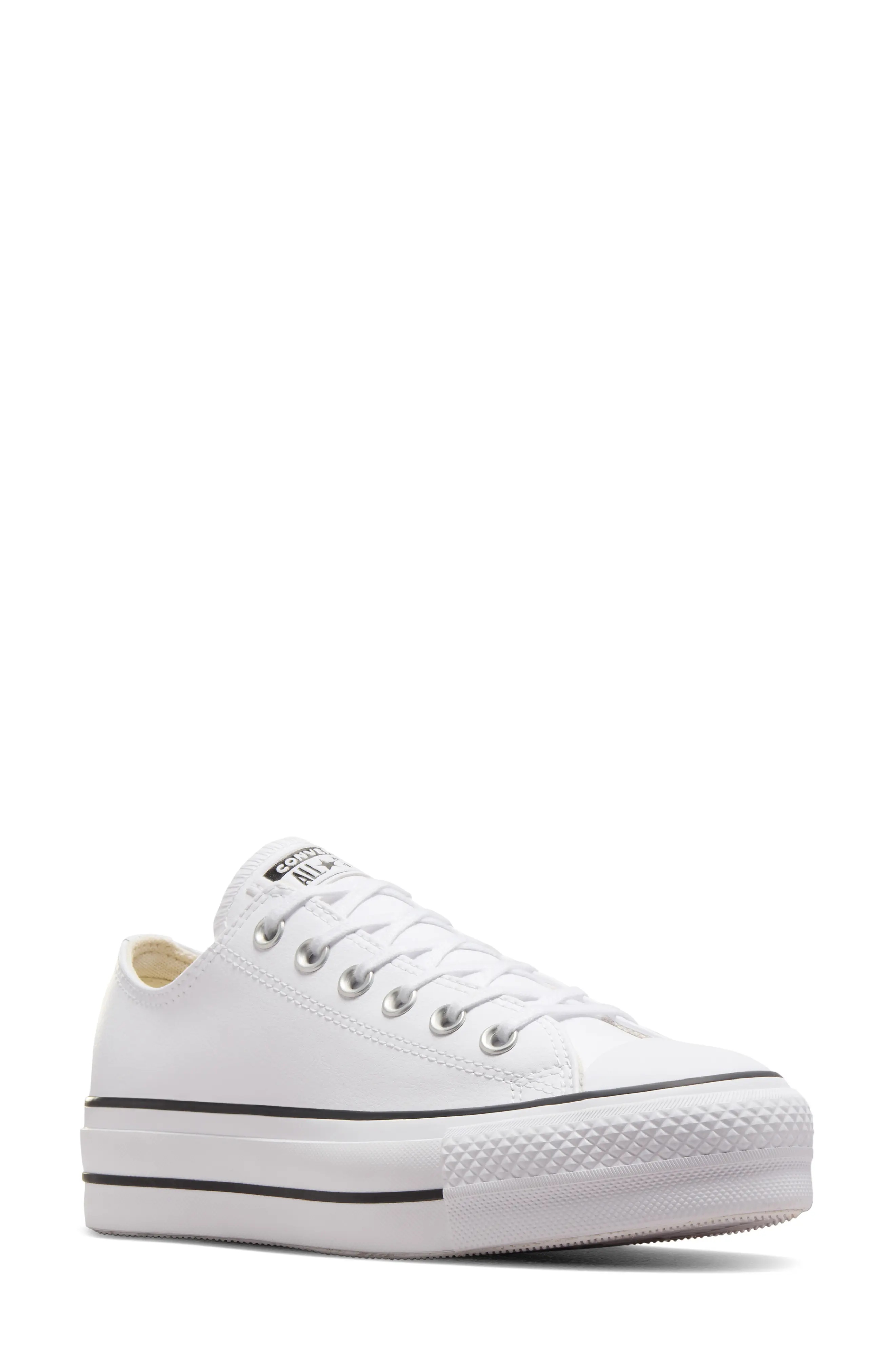 Chuck Taylor All Star Lift Low Top Leather Sneaker in White/Black/White - 1