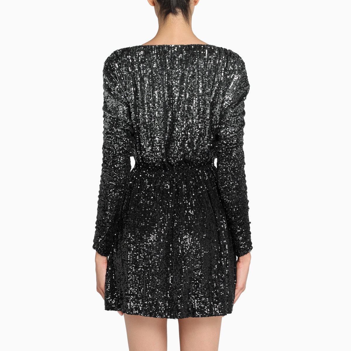 Black sequined gathered mini dress - 4