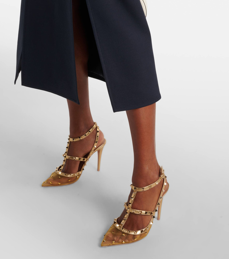 Rockstud mesh and leather pumps 4