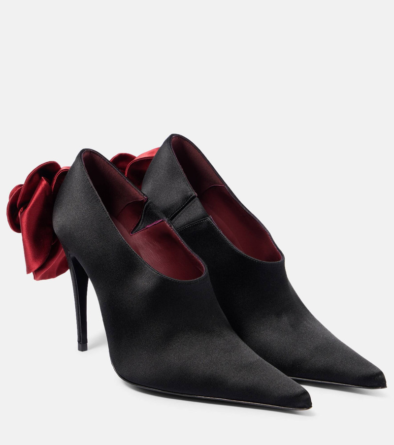 Floral-appliqué satin pumps - 1