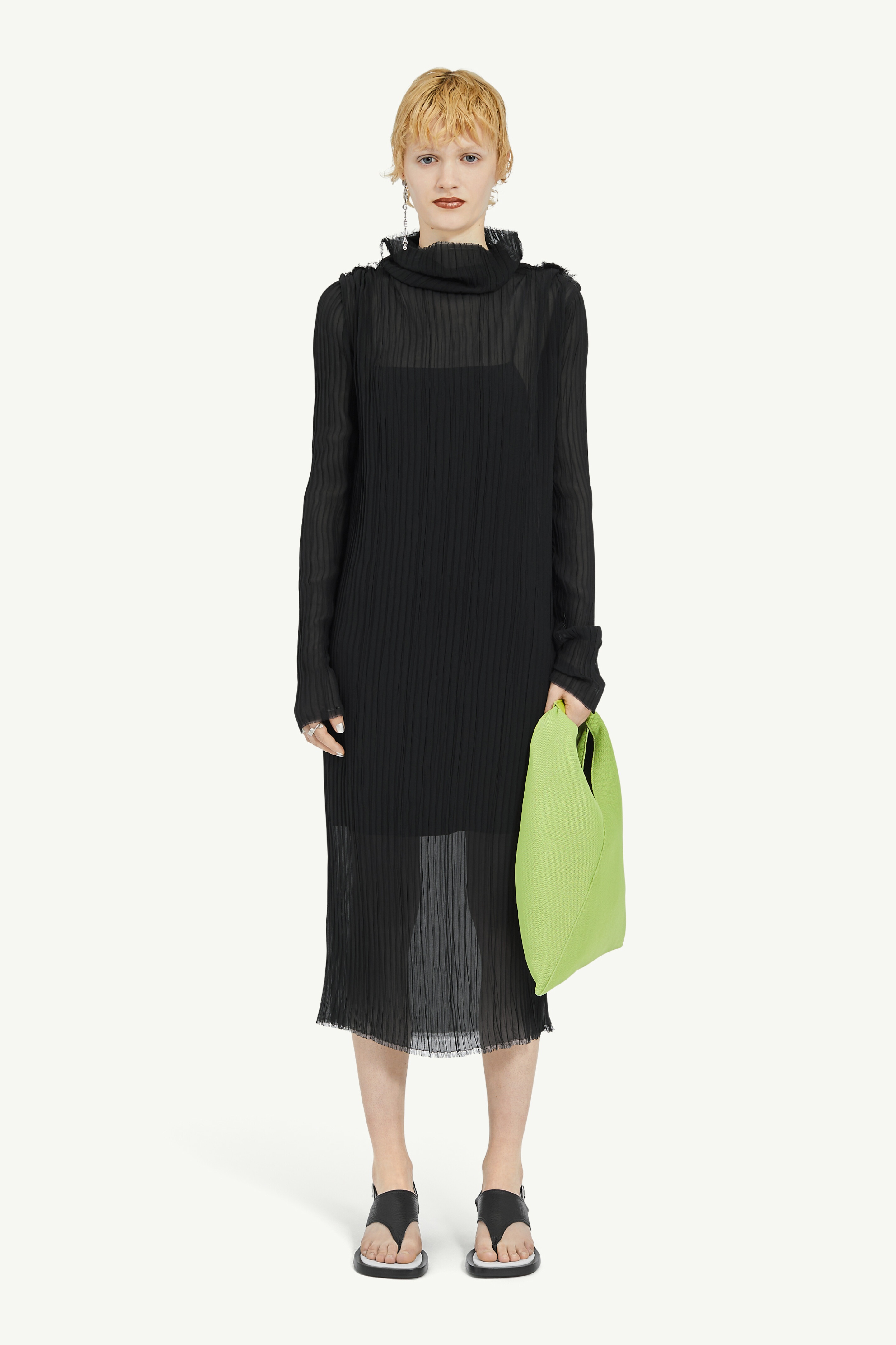 Sheer Plissé Midi Dress - 2