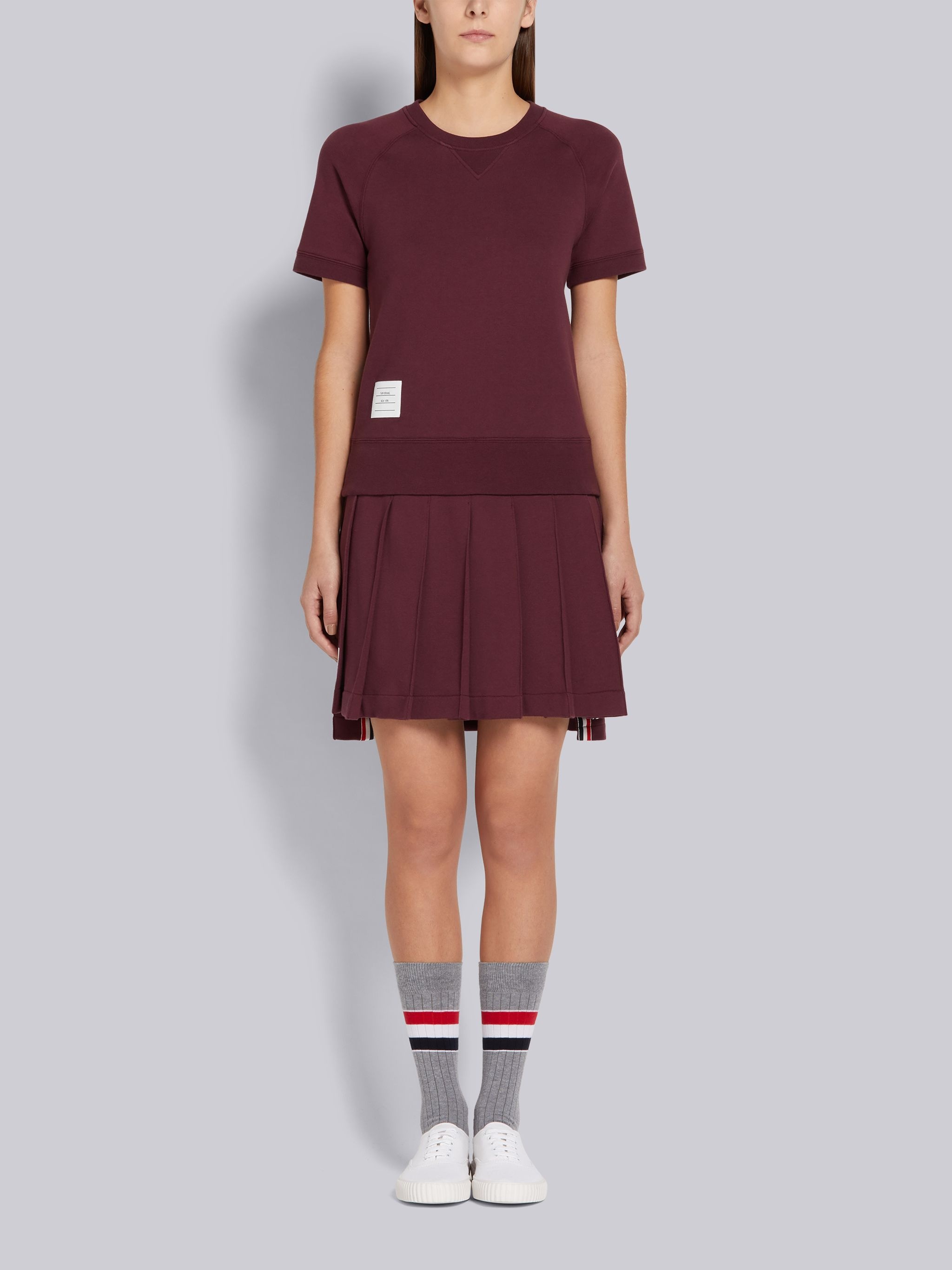 Dark Red Cotton Loopback Pleated Mini Skirt - 4