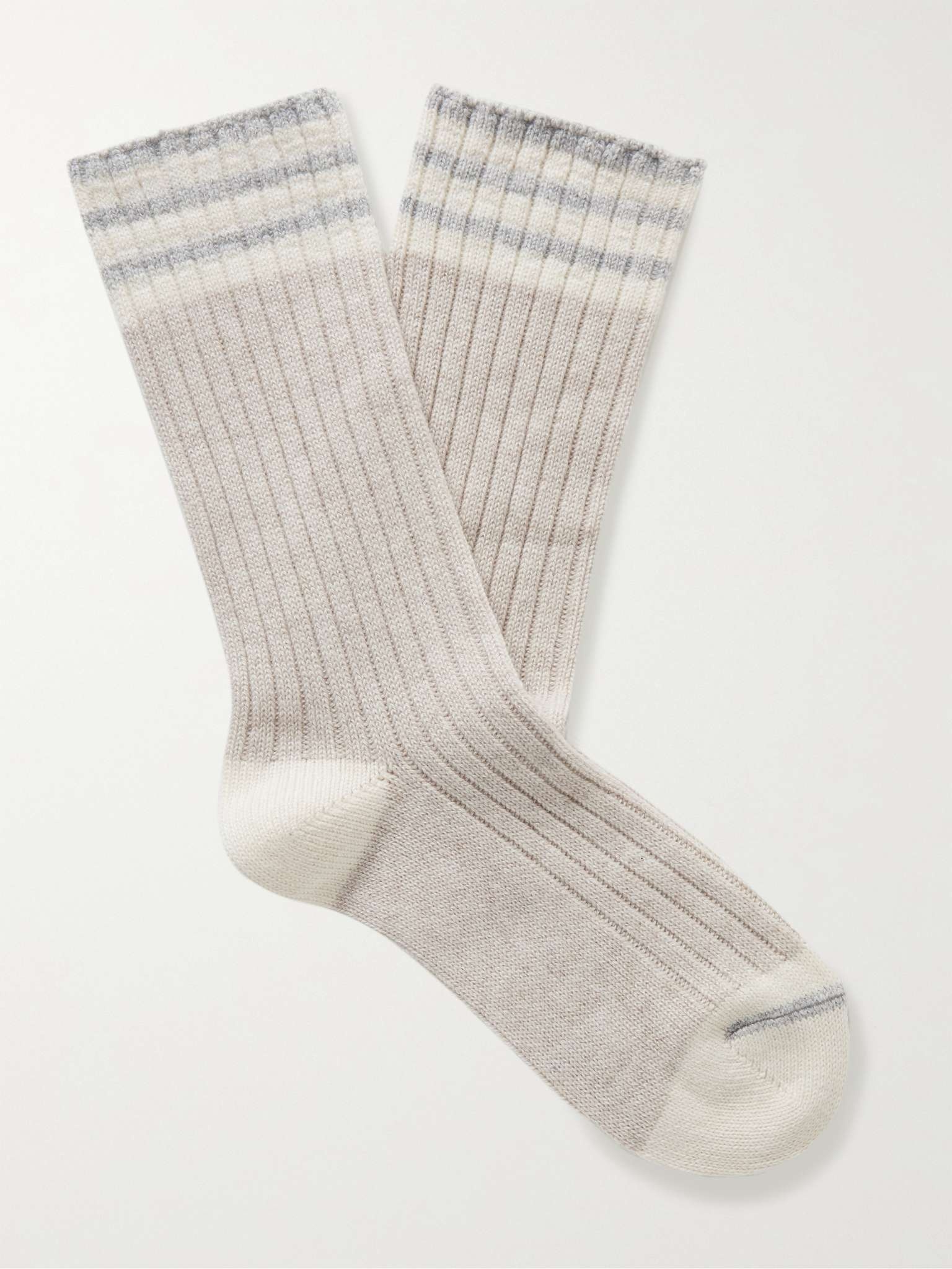 Striped Ribbed Cashmere Socks - 1