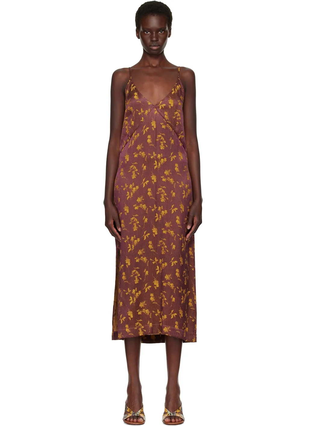 Burgundy Jacquard Midi Dress - 1