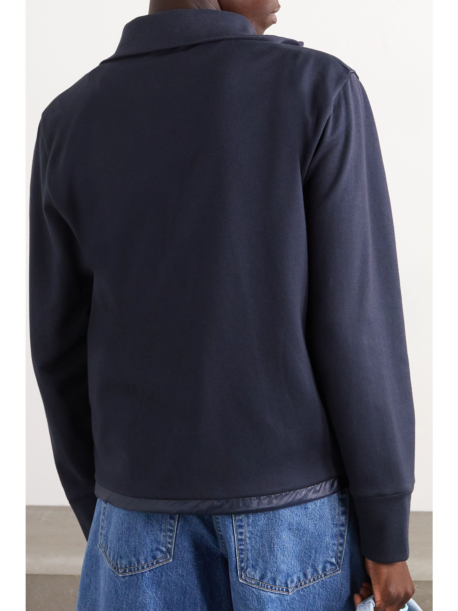 Appliquéd cotton-blend jersey and quilted shell down jacket Navy - 4