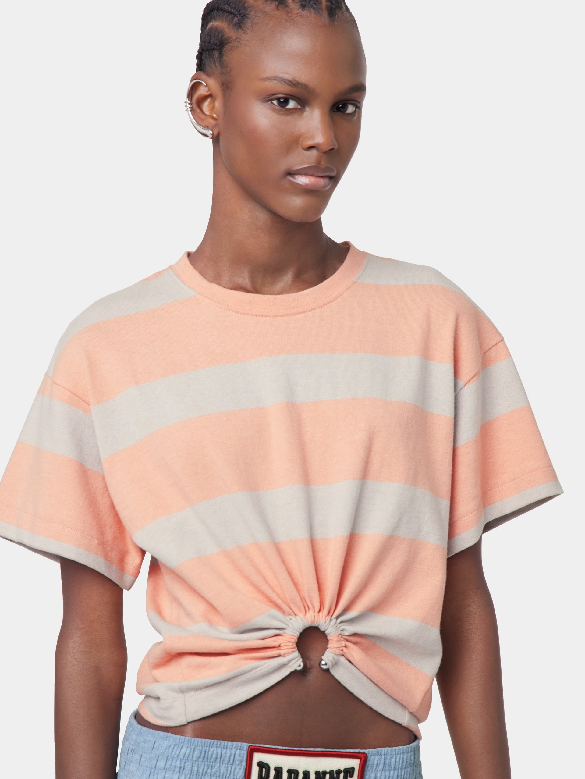 PEACH STRIPED TEE-SHIRT PIERCING IN COTTON JERSEY - 3