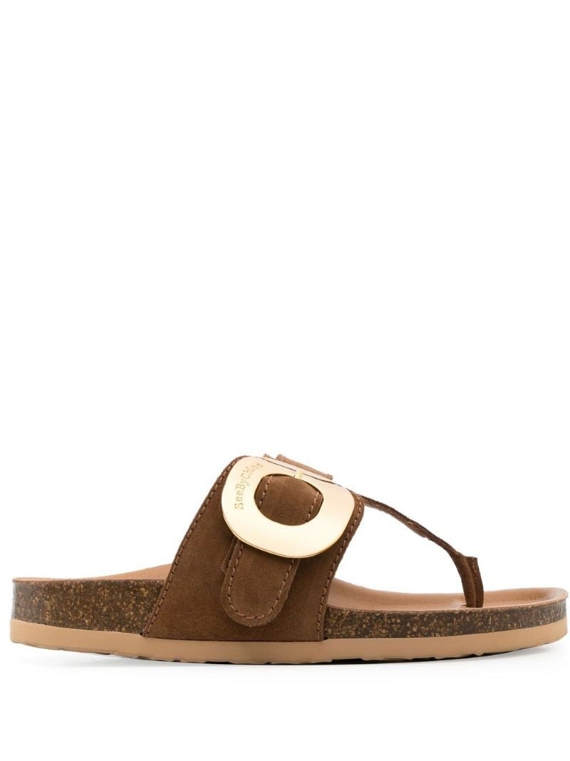 gold-tone plaque suede slides - 1