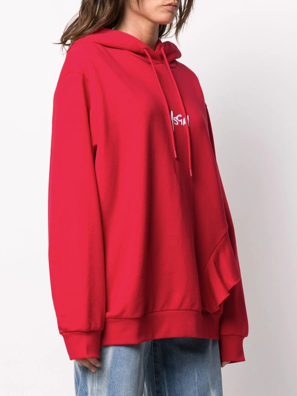 logo embroidered frill trim hoodie - 3