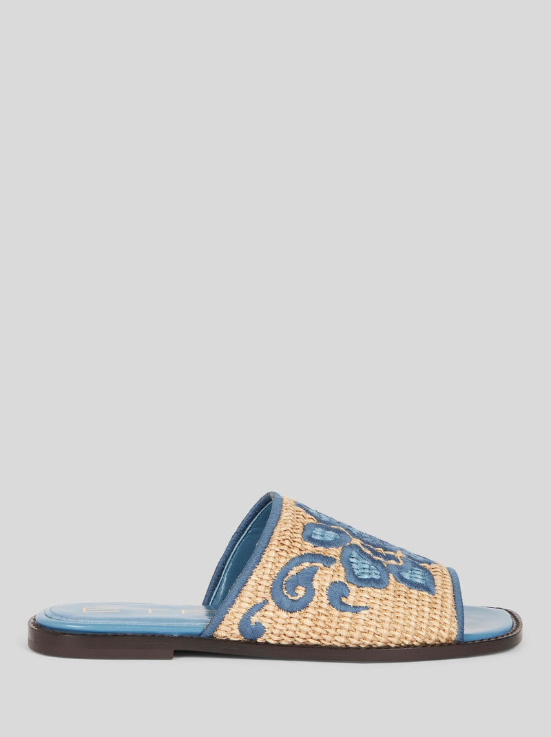 EMBROIDERED RAFFIA SLIDES - 1