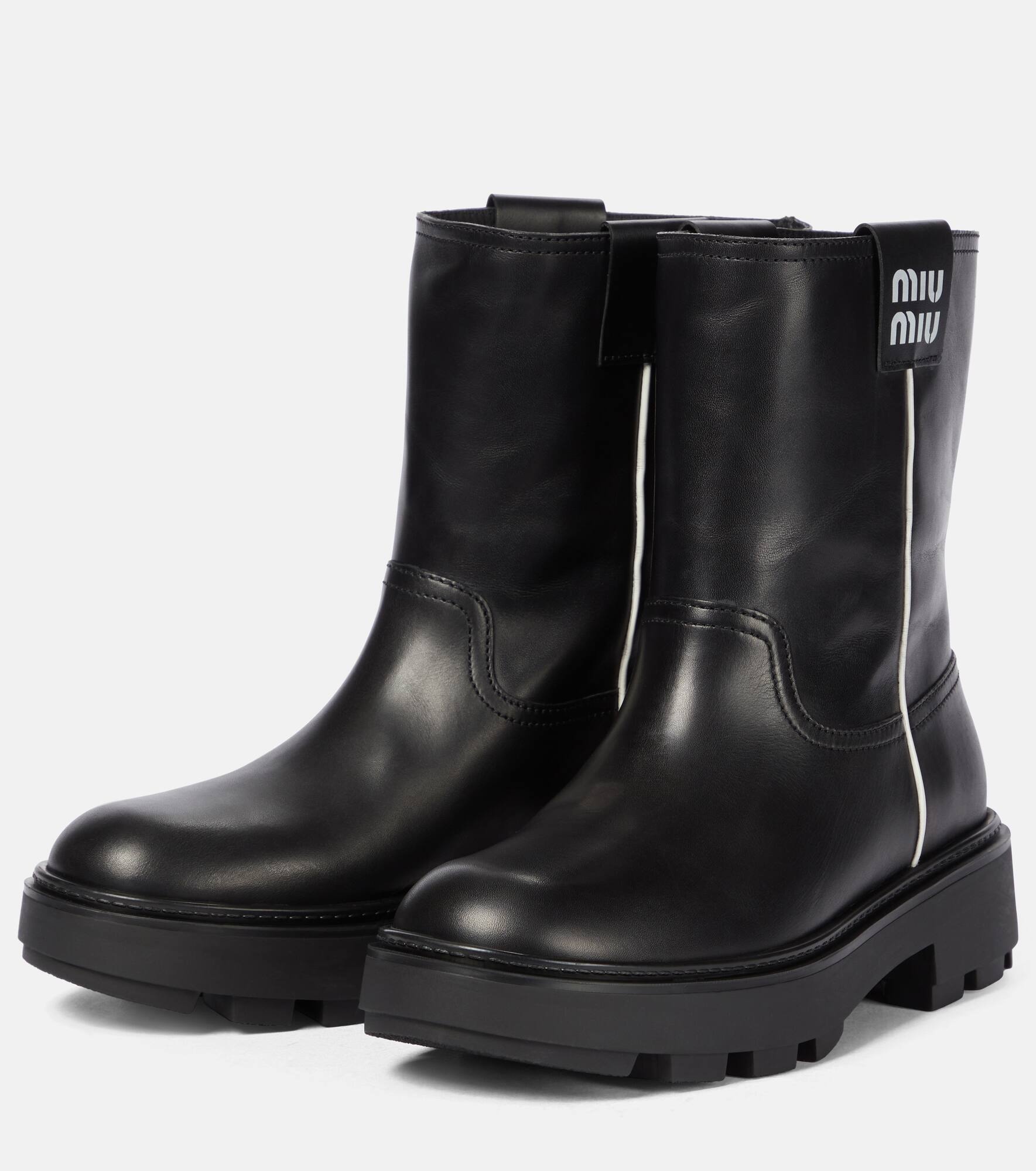 Leather ankle biker boots - 5