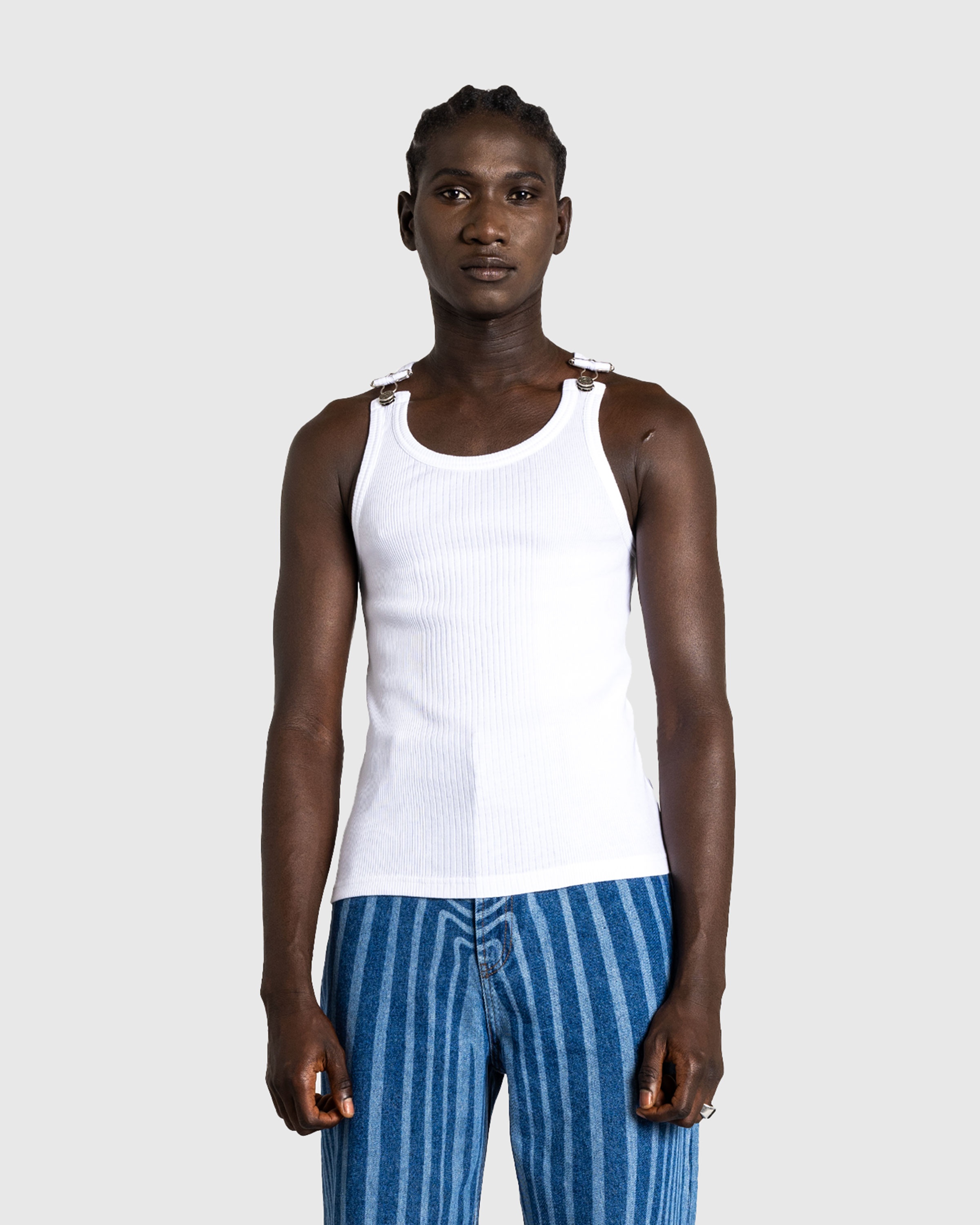 Jean Paul Gaultier – Ribbed Tank Top With Overall Buckles White - 2