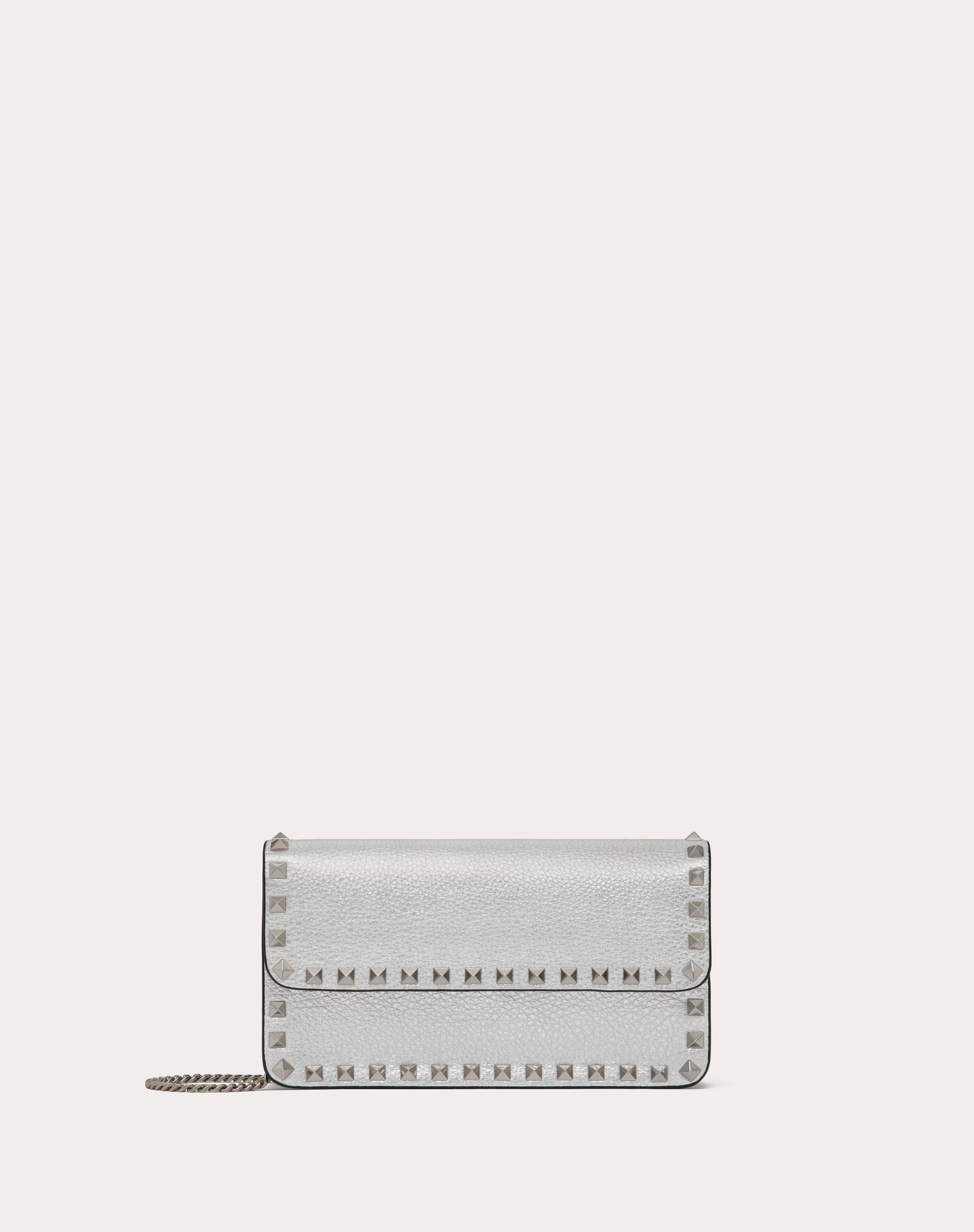 ROCKSTUD METALLIC GRAINY CALFSKIN WALLET WITH CHAIN - 1