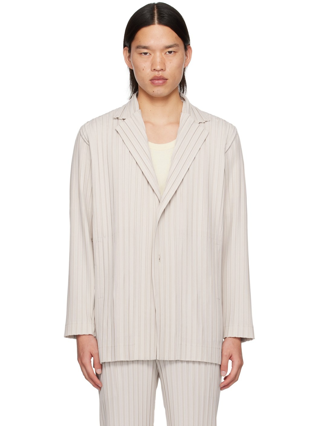 Beige Box Pleats Ensemble Blazer - 1