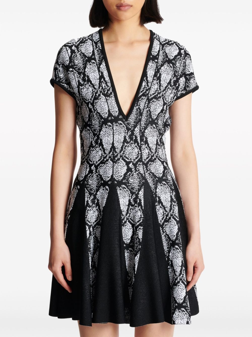 python-jacquard knitted skater dress - 5