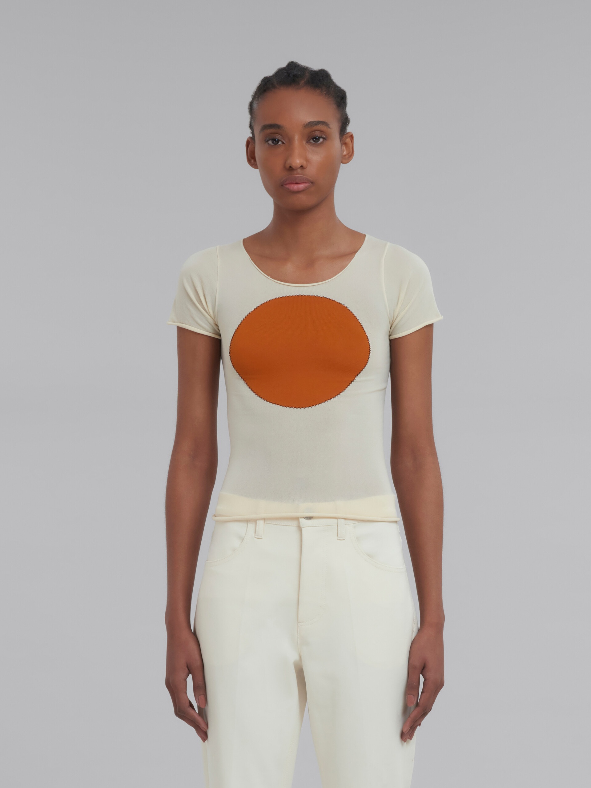 LIGHT YELLOW STRETCH NYLON T-SHIRT WITH INLAY - 2
