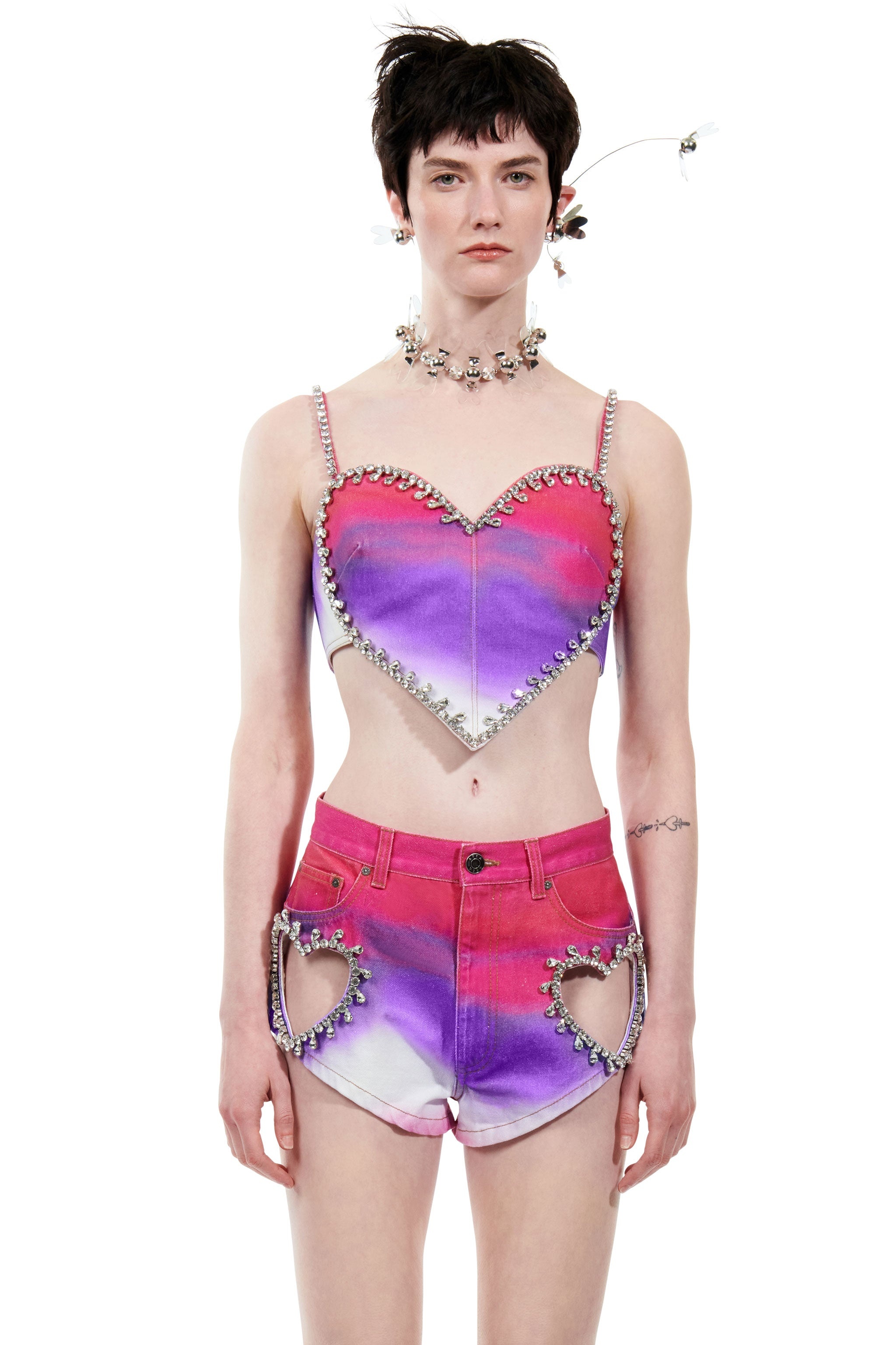 CRYSTAL TRIM OMBRE DENIM HEART TOP - 3