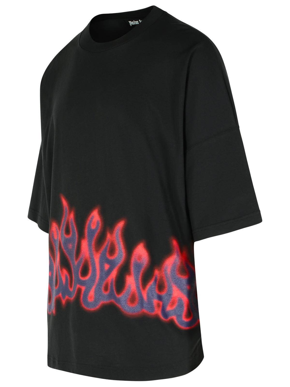 Palm Angels 'Flames' Black Cotton T-Shirt Men - 2