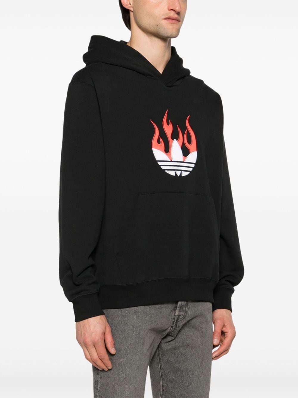 【TWN】★送料・関税込★Flame Hood HHHD3454 Adidas Flames logo-patch Cotton Hoodie | Black | FARFETCH