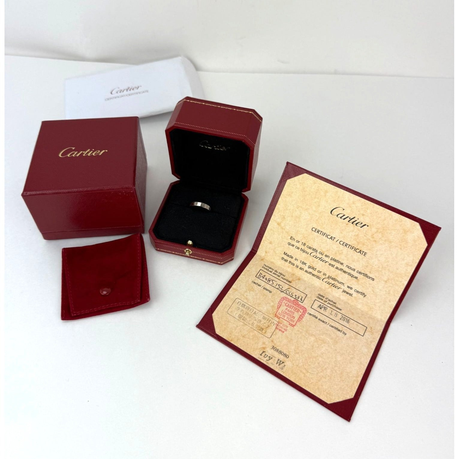 Cartier 18 K White Gold Love Small Model Wedding Band Ring Size 6 USA - 2