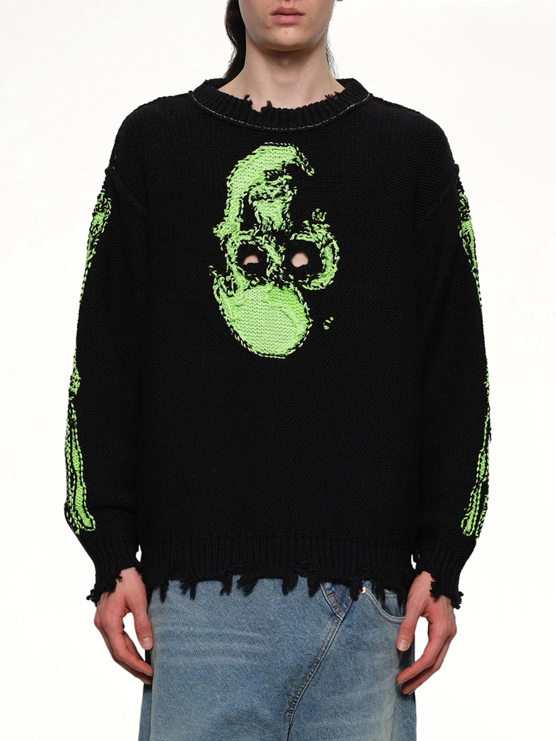 Glow-In-The-Dark Skull Knit Pullover in Black - 1