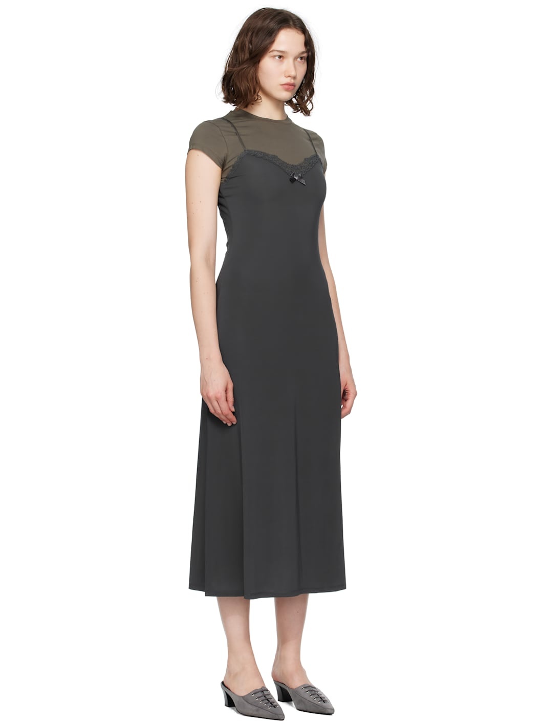 Gray Layered Jersey Midi Dress - 2