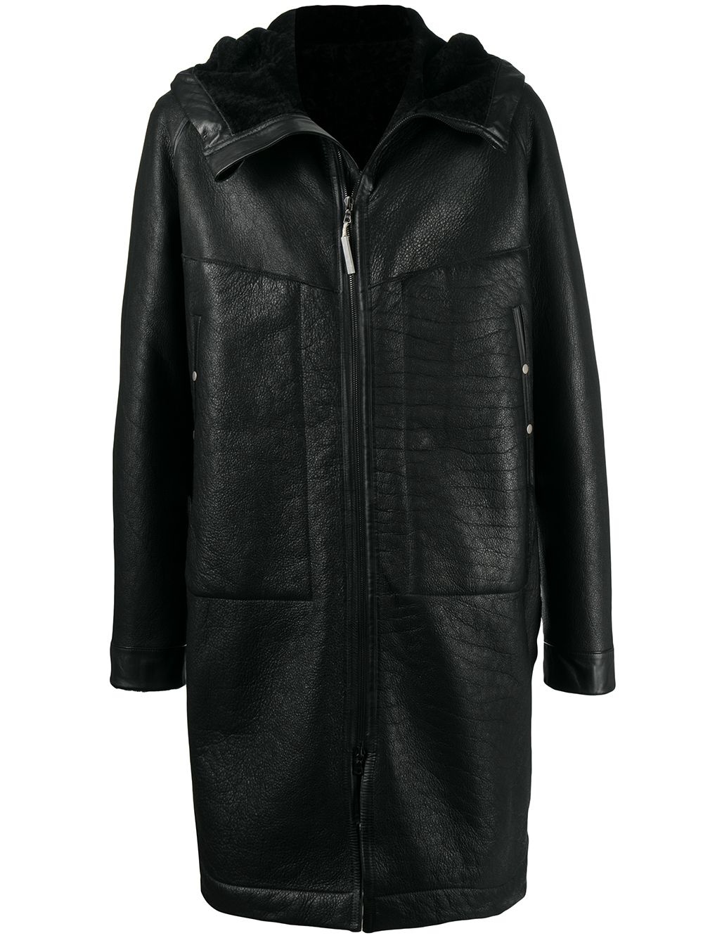 hooded pebbled-effect leather coat - 1