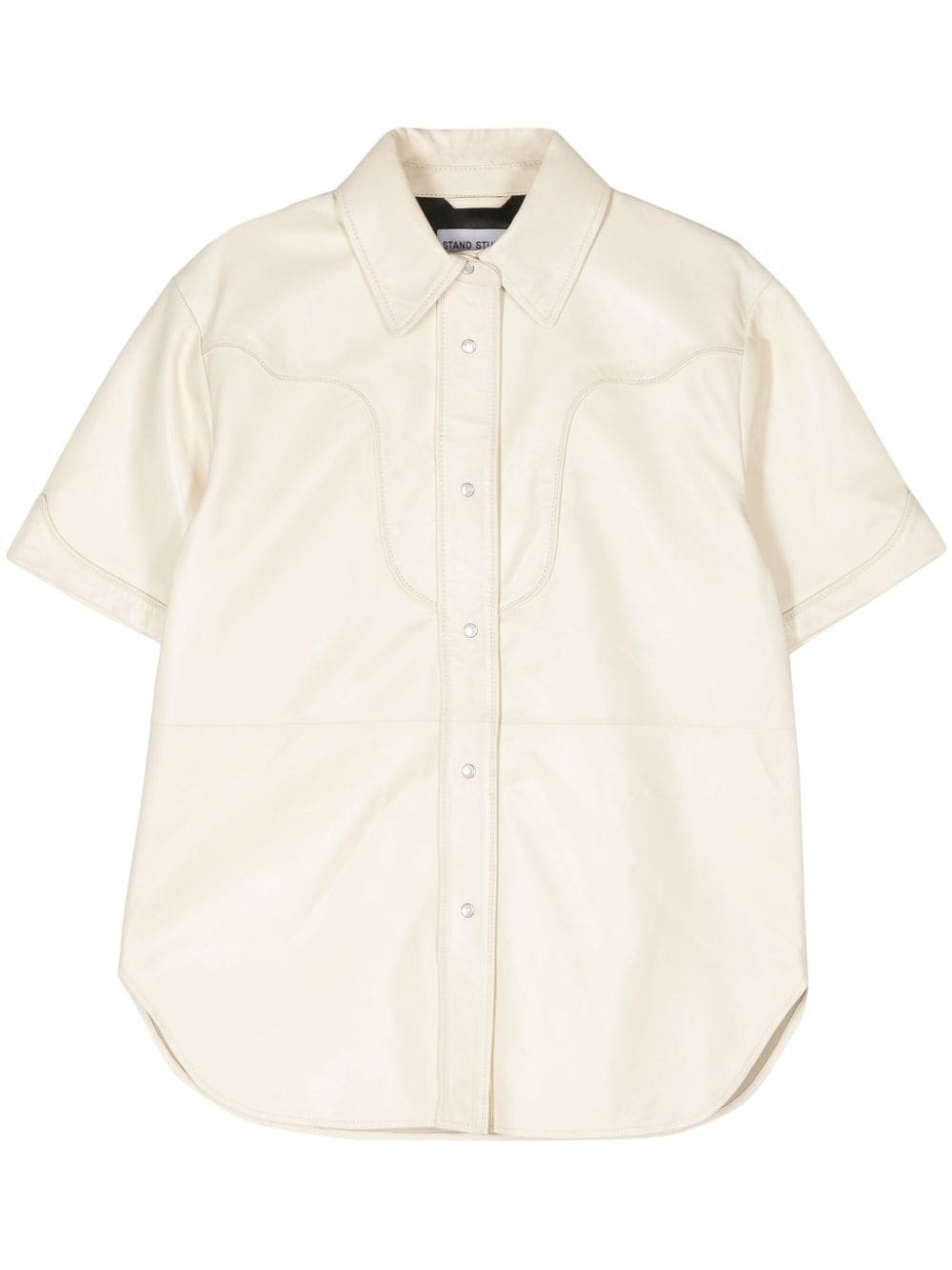 leather short-sleeved shirt - 1