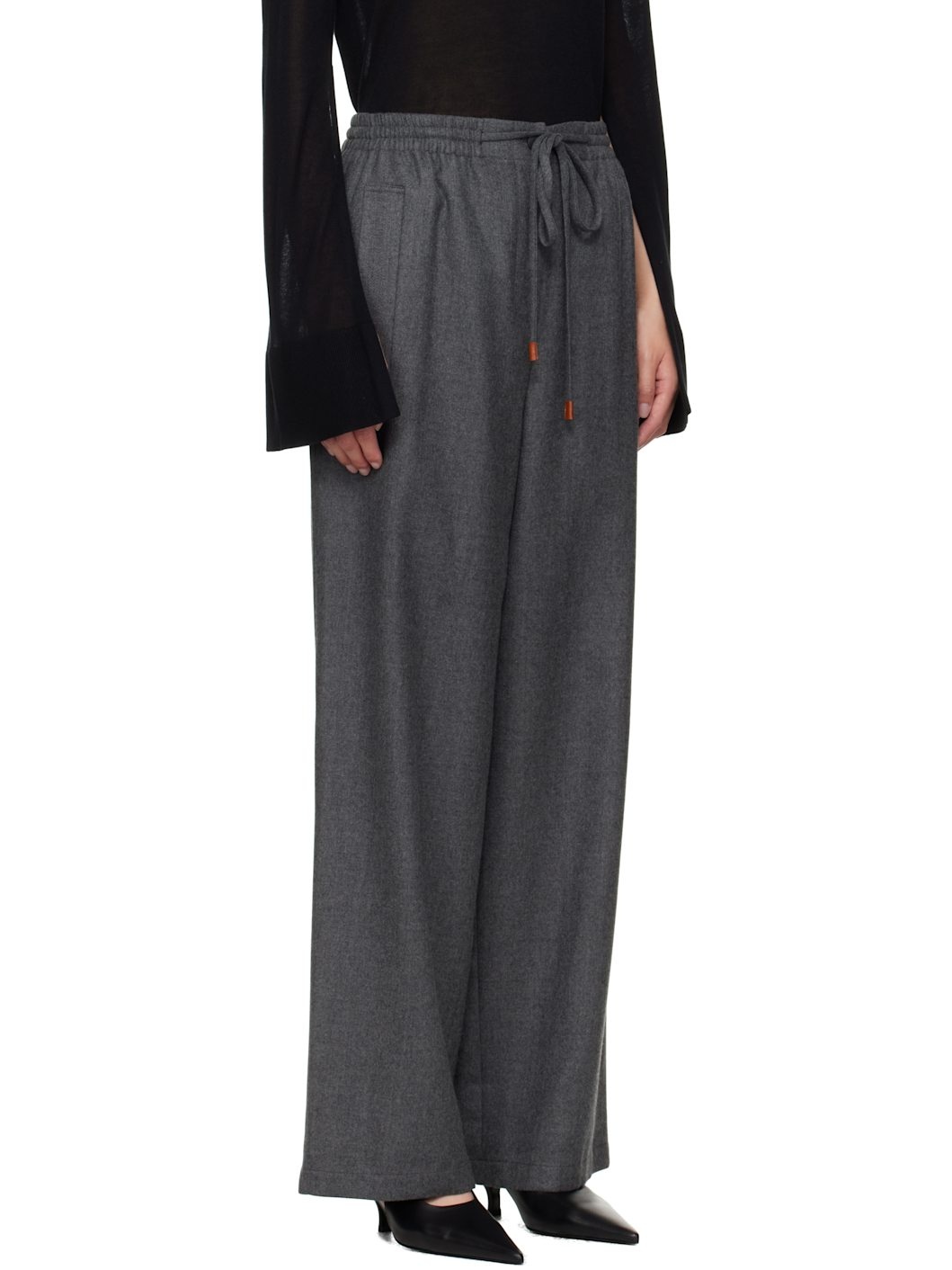 Gray Drawstring Easy Wool Trousers - 2