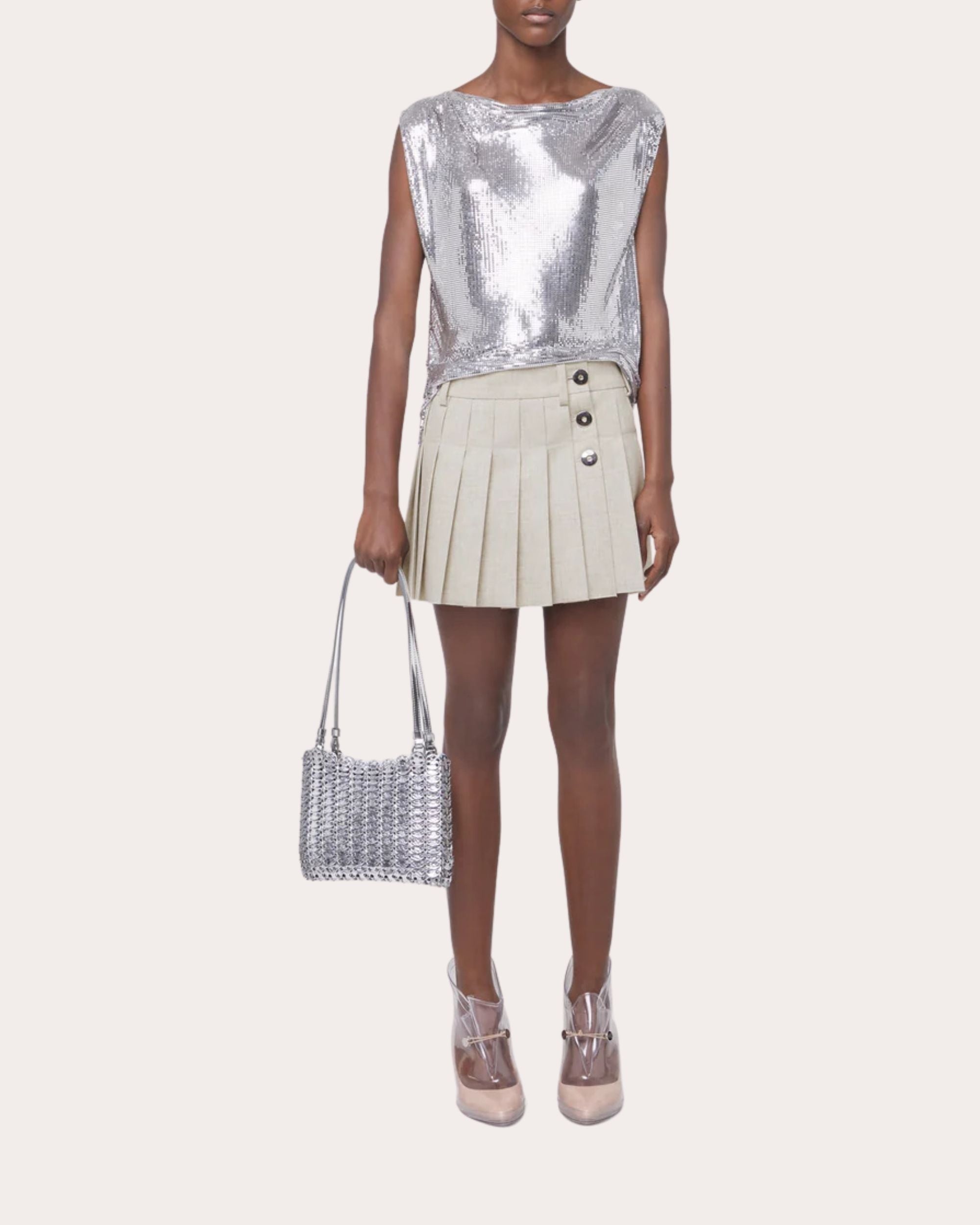 Mottled Wool Pleated Mini Skirt - 2