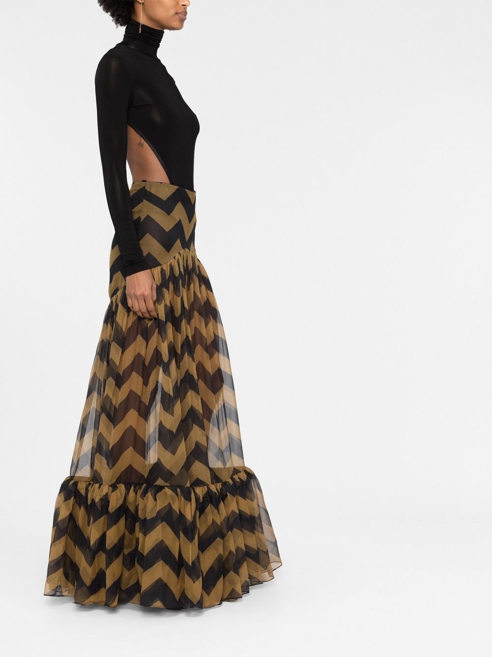 chevron-print semi-sheer skirt - 7