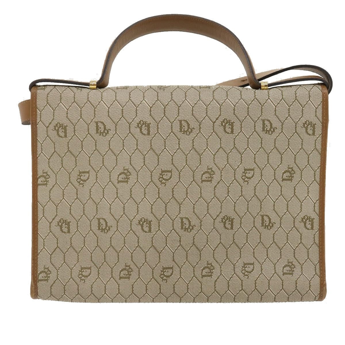DIOR Honeycomb Canvas Hand Bag Leather Beige - 2