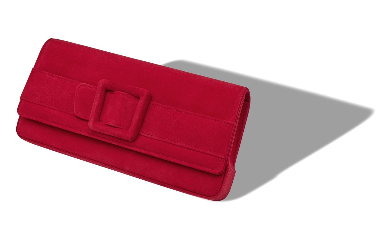 Red Suede Buckle Clutch - 2