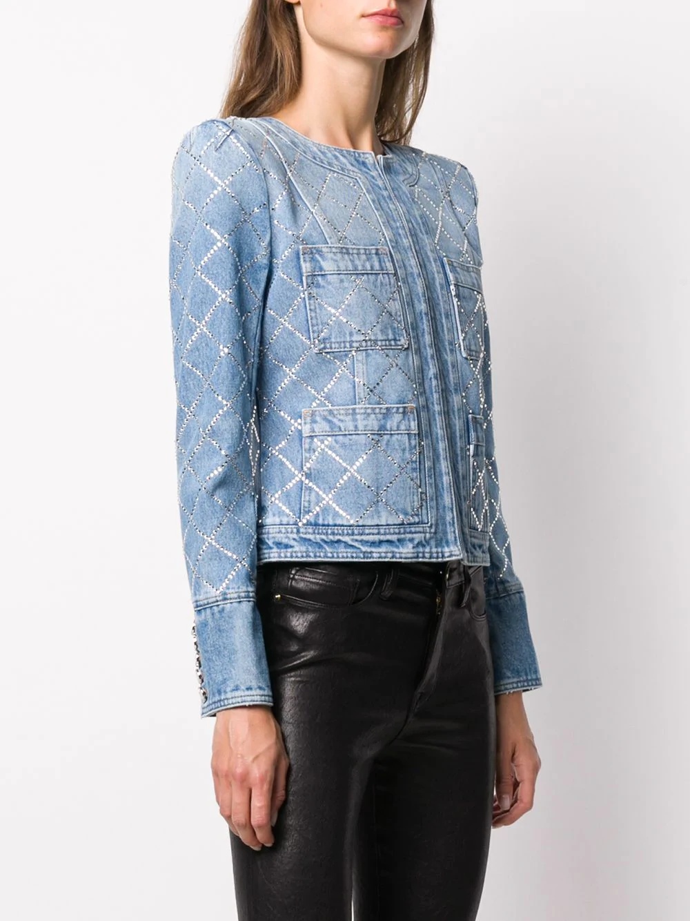 gemstone embellished denim jacket - 3